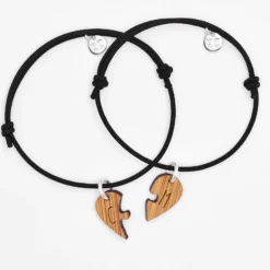 HappyBulle Duo de bracelets personnalisés médailles gravées bois 