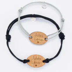 Online HappyBulle Duo de bracelets personnalisés médailles gravées ovale 25x17 mm Bois