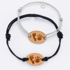Online HappyBulle Duo de bracelets personnalisés médailles gravées ovale 25x17 mm Bois