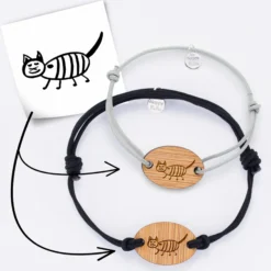 Online HappyBulle Duo de bracelets personnalisés médailles gravées ovale 25x17 mm Bois