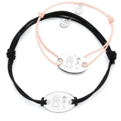 HappyBulle Duo de bracelets personnalisés médailles gravée argent ovale 2 trous 25x16 mm