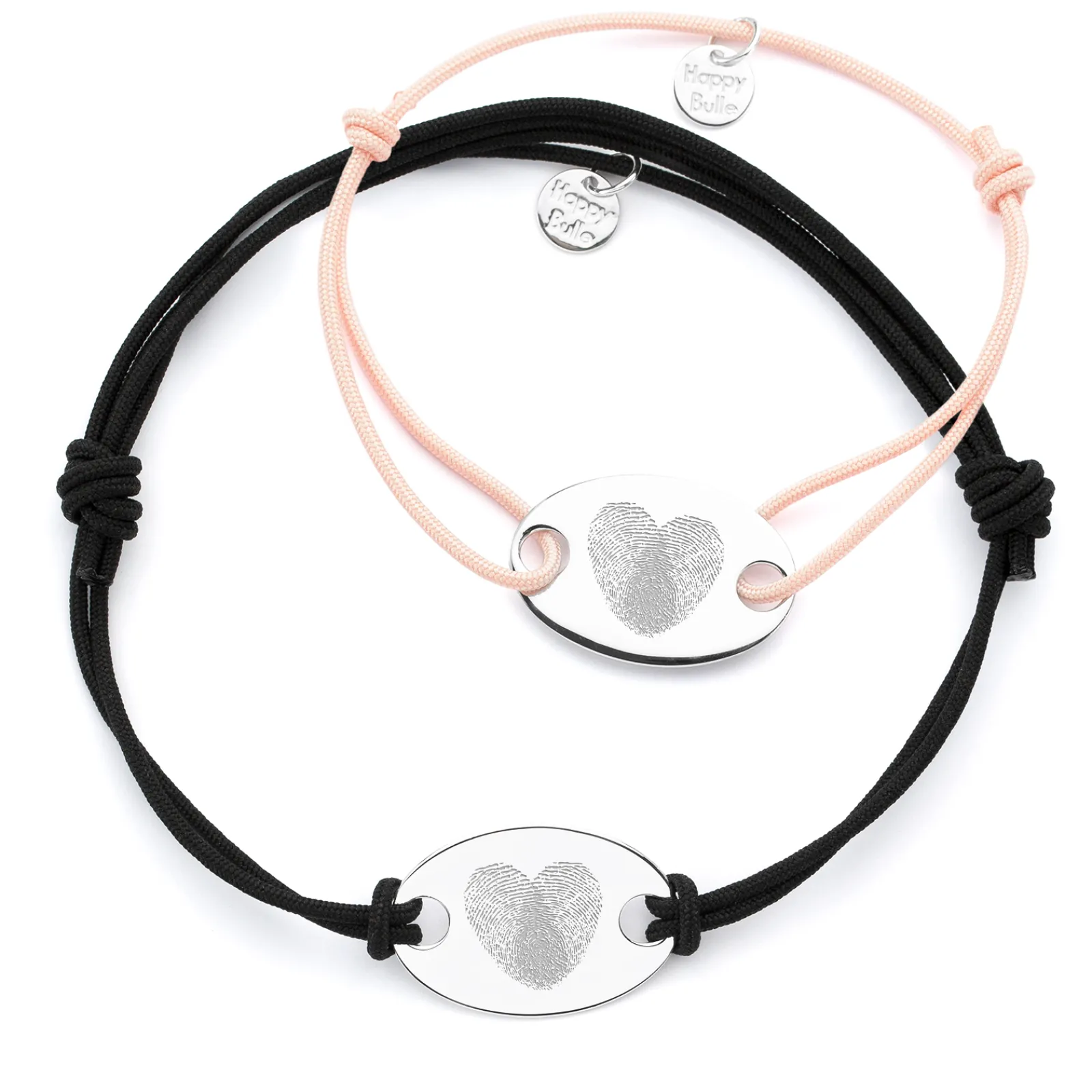 HappyBulle Duo de bracelets personnalisés médailles gravée argent ovale 2 trous 25x16 mm