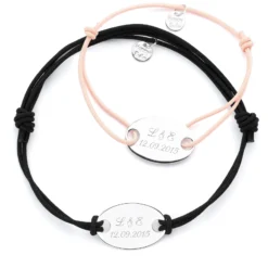 HappyBulle Duo de bracelets personnalisés médailles gravée argent ovale 2 trous 25x16 mm