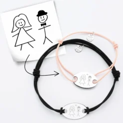 HappyBulle Duo de bracelets personnalisés médailles gravée argent ovale 2 trous 25x16 mm