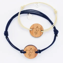 Sale HappyBulle Duo de bracelets personnalisés médailles gravées rondes 2 trous 21 mm Bois