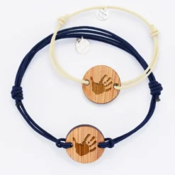 Sale HappyBulle Duo de bracelets personnalisés médailles gravées rondes 2 trous 21 mm Bois