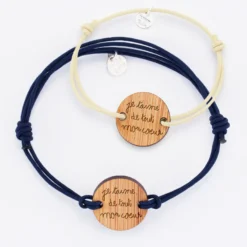 Sale HappyBulle Duo de bracelets personnalisés médailles gravées rondes 2 trous 21 mm Bois