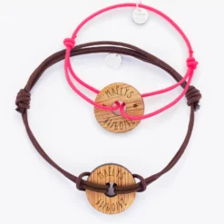 Discount HappyBulle Duo de bracelets personnalisés médailles gravées cible 21 mm Bois