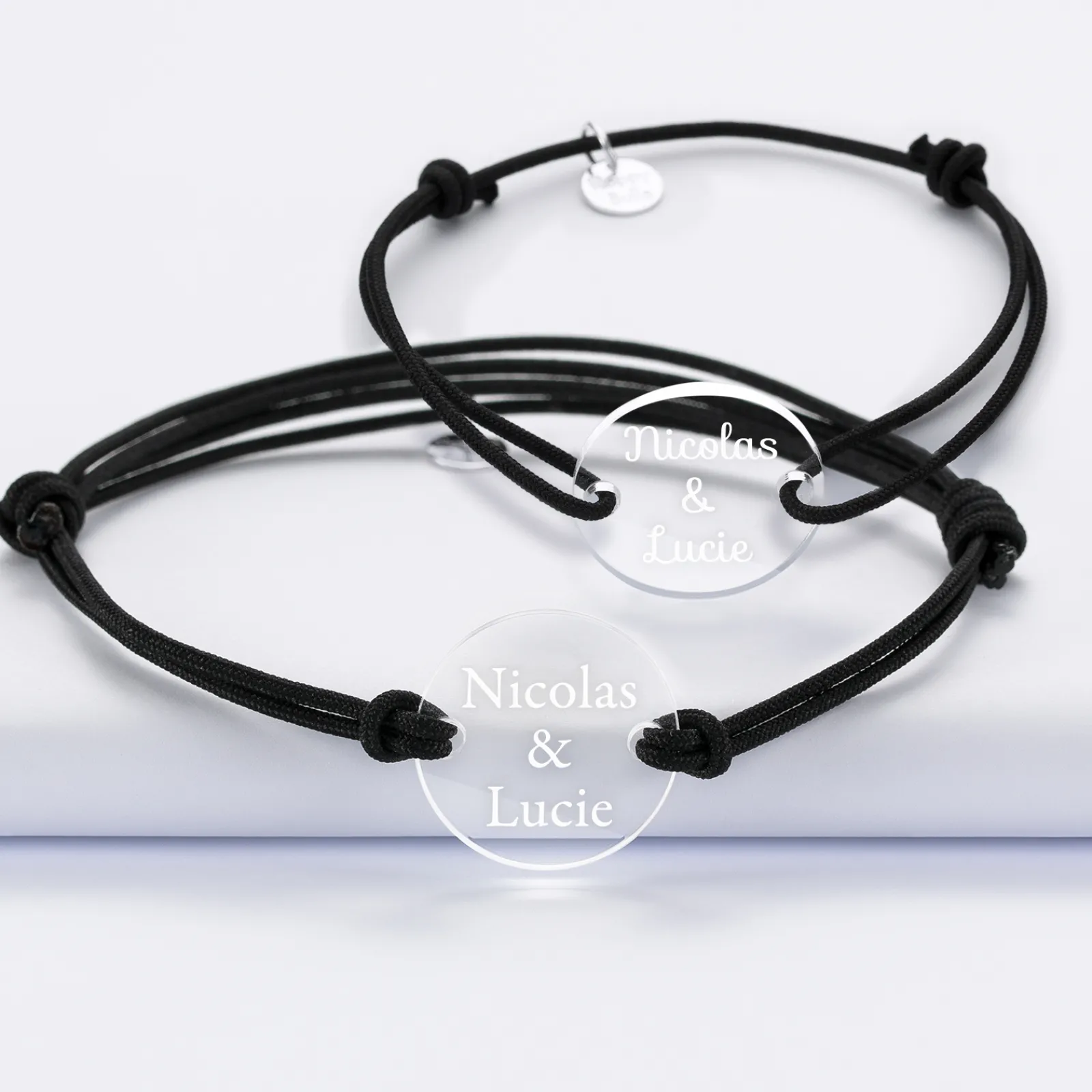 Hot HappyBulle Duo de bracelets personnalisés médailles gravées rondes 2 trous 21 mm Acrylique