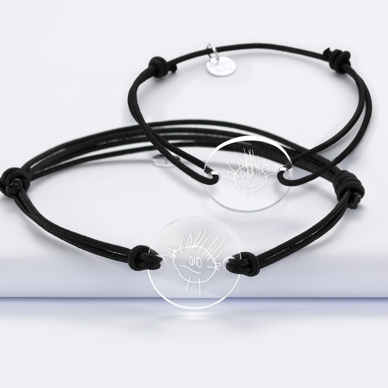 Hot HappyBulle Duo de bracelets personnalisés médailles gravées rondes 2 trous 21 mm Acrylique