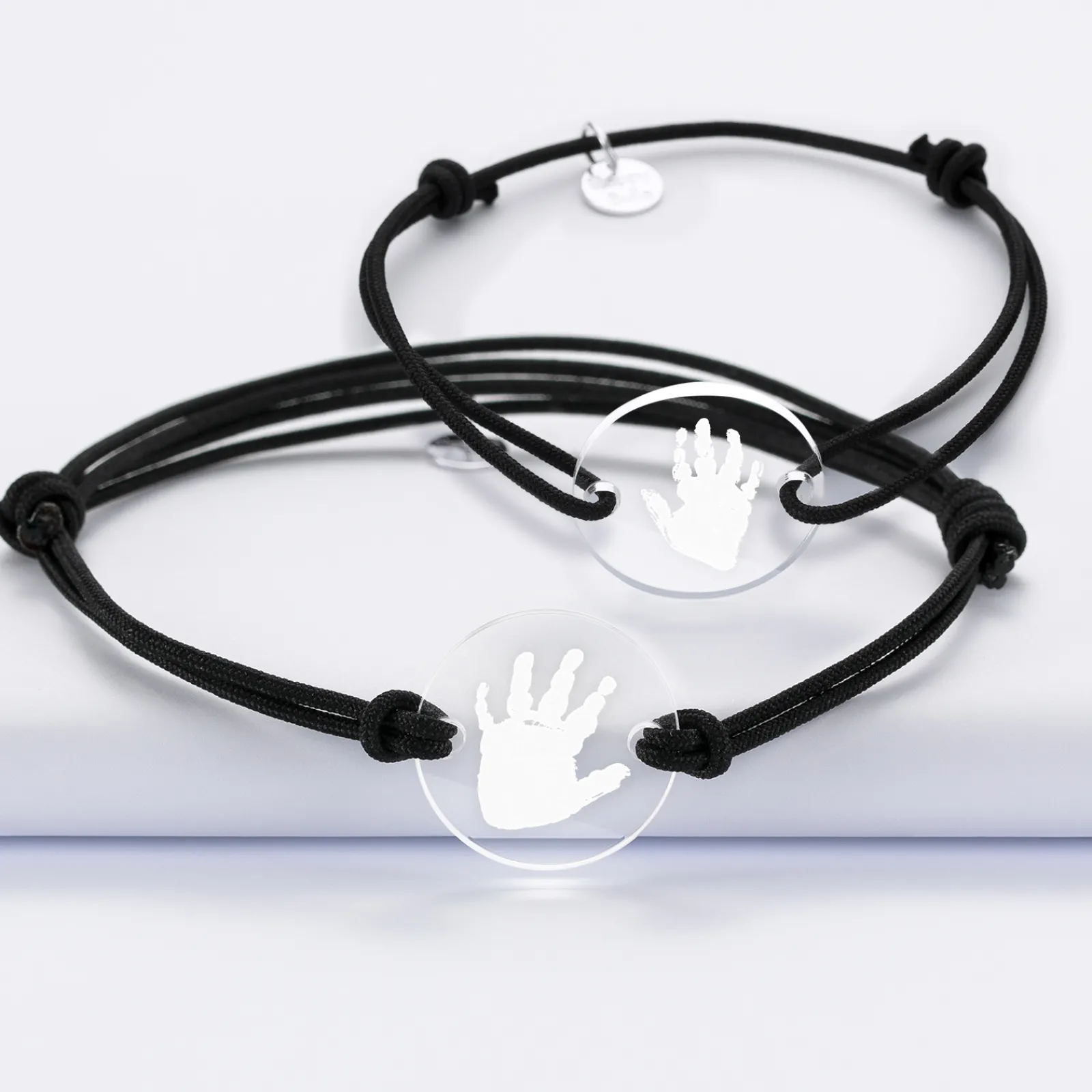 Hot HappyBulle Duo de bracelets personnalisés médailles gravées rondes 2 trous 21 mm Acrylique