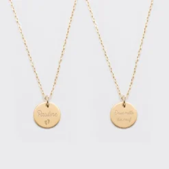 Sale HappyBulle Duo de pendentifs personnalisés médailles gravées plaqué or 15 mm Plaqué or 18k