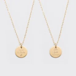 Sale HappyBulle Duo de pendentifs personnalisés médailles gravées plaqué or 15 mm Plaqué or 18k