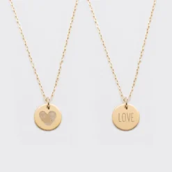 Sale HappyBulle Duo de pendentifs personnalisés médailles gravées plaqué or 15 mm Plaqué or 18k
