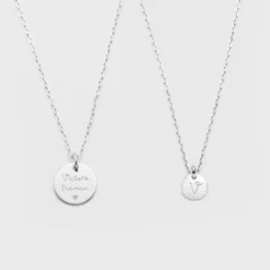 Best HappyBulle Duo de pendentifs personnalisés médailles gravées argent 15 mm et 10 mm Argent rhodié 925