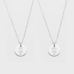 HappyBulle Duo de pendentifs personnalisés médailles gravées argent 15 mm Argent rhodié 925