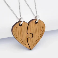 New HappyBulle Duo de pendentifs personnalisés médailles gravées bois prénoms 