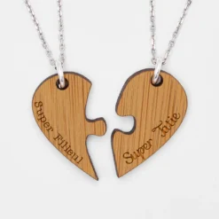 New HappyBulle Duo de pendentifs personnalisés médailles gravées bois prénoms 