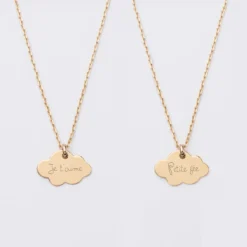 Online HappyBulle Duo de pendentifs personnalisés médailles gravées nuage plaqué or 20x14 mm Plaqué or 18k