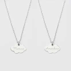 HappyBulle Duo de pendentifs personnalisés médailles gravées nuage argent 20x14 mm Argent rhodié 925