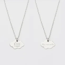 HappyBulle Duo de pendentifs personnalisés médailles gravées nuage argent 20x14 mm Argent rhodié 925
