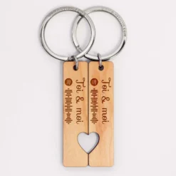 Discount HappyBulle Duo de porte-clés coeurs Spotify personnalisés médailles gravées bois plaques 16x66 mm