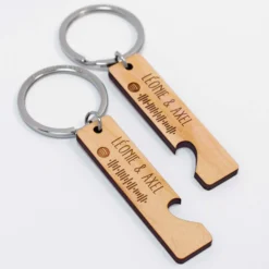 Discount HappyBulle Duo de porte-clés coeurs Spotify personnalisés médailles gravées bois plaques 16x66 mm