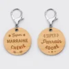 Best HappyBulle Duo de porte-clés gravés bois médailles rondes 50 mm Parrain et Marraine