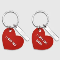 Online HappyBulle Duo de porte-clés personnalisés médailles coeur acrylique rouge et breloques miroir gravées 40x8 mm