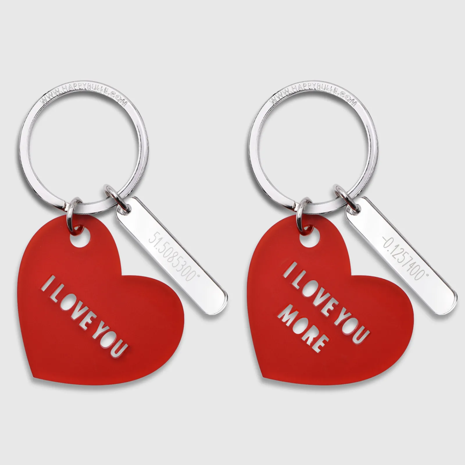 Online HappyBulle Duo de porte-clés personnalisés médailles coeur acrylique rouge et breloques miroir gravées 40x8 mm