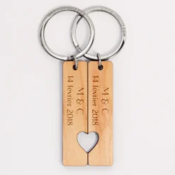 Clearance HappyBulle Duo de porte-clés personnalisés médailles gravées bois plaques 16x66 mm 