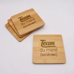 Hot HappyBulle Lot de 4 sous-verres EVG personnalisés gravés bambou 10x10 cm