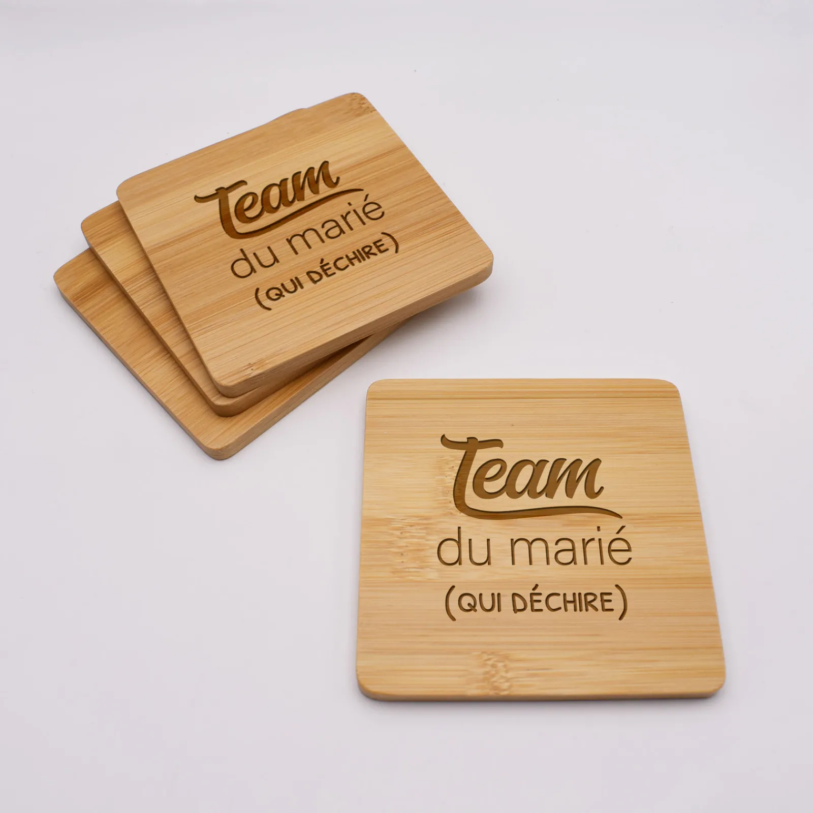 Hot HappyBulle Lot de 4 sous-verres EVG personnalisés gravés bambou 10x10 cm