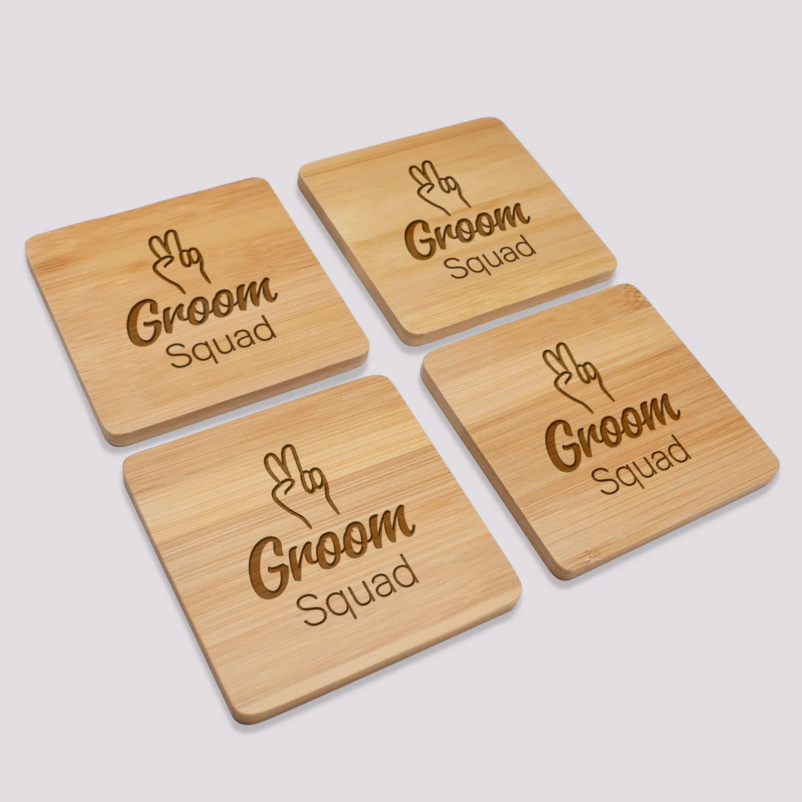 Hot HappyBulle Lot de 4 sous-verres EVG personnalisés gravés bambou 10x10 cm