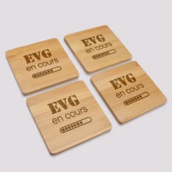Hot HappyBulle Lot de 4 sous-verres EVG personnalisés gravés bambou 10x10 cm