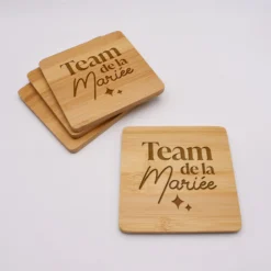 Hot HappyBulle Lot de 4 sous-verres EVJF personnalisés gravés bambou 10x10 cm