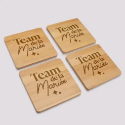 Hot HappyBulle Lot de 4 sous-verres EVJF personnalisés gravés bambou 10x10 cm