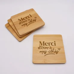 Hot HappyBulle Lot de 4 sous-verres EVJF personnalisés gravés bambou 10x10 cm