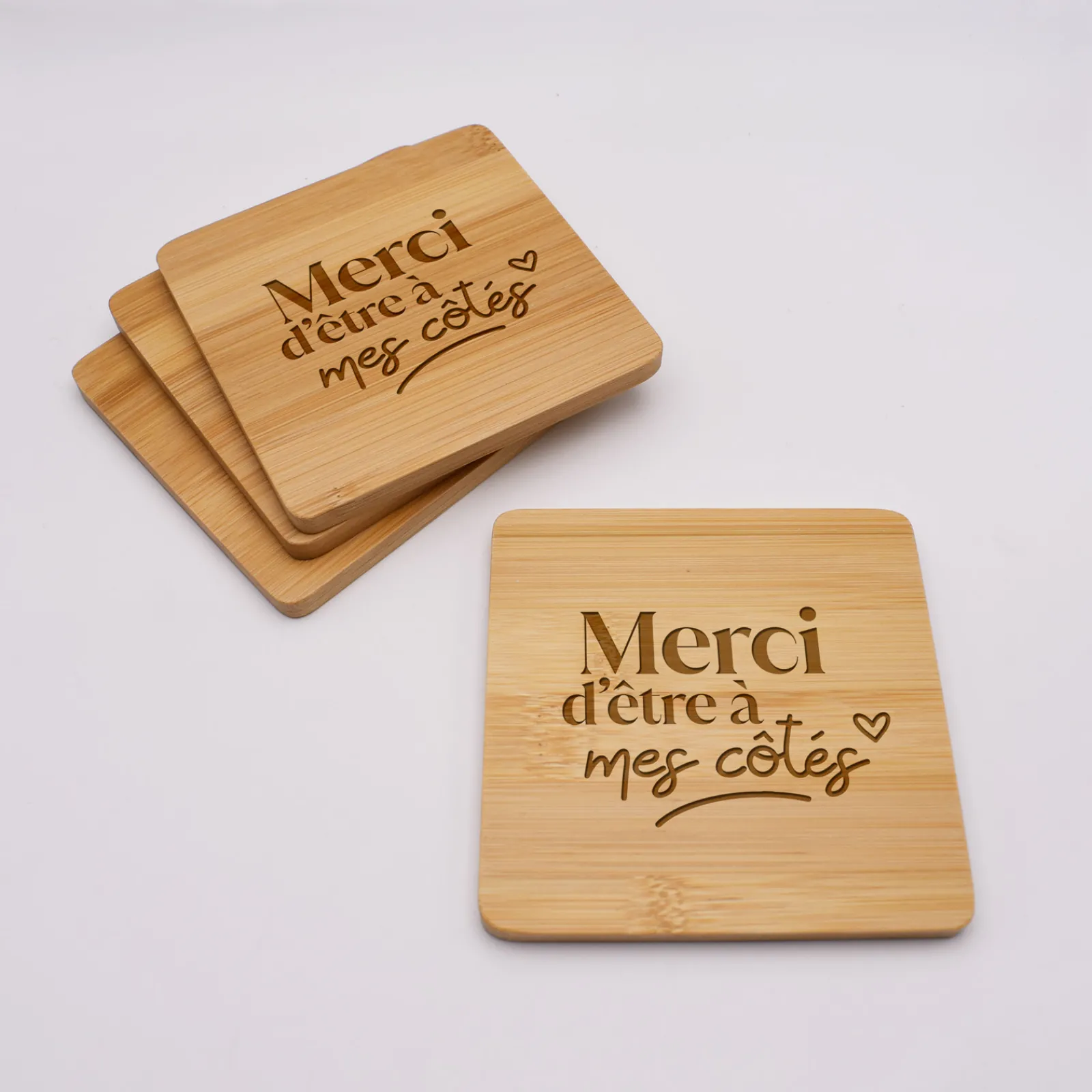 Hot HappyBulle Lot de 4 sous-verres EVJF personnalisés gravés bambou 10x10 cm