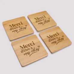 Hot HappyBulle Lot de 4 sous-verres EVJF personnalisés gravés bambou 10x10 cm