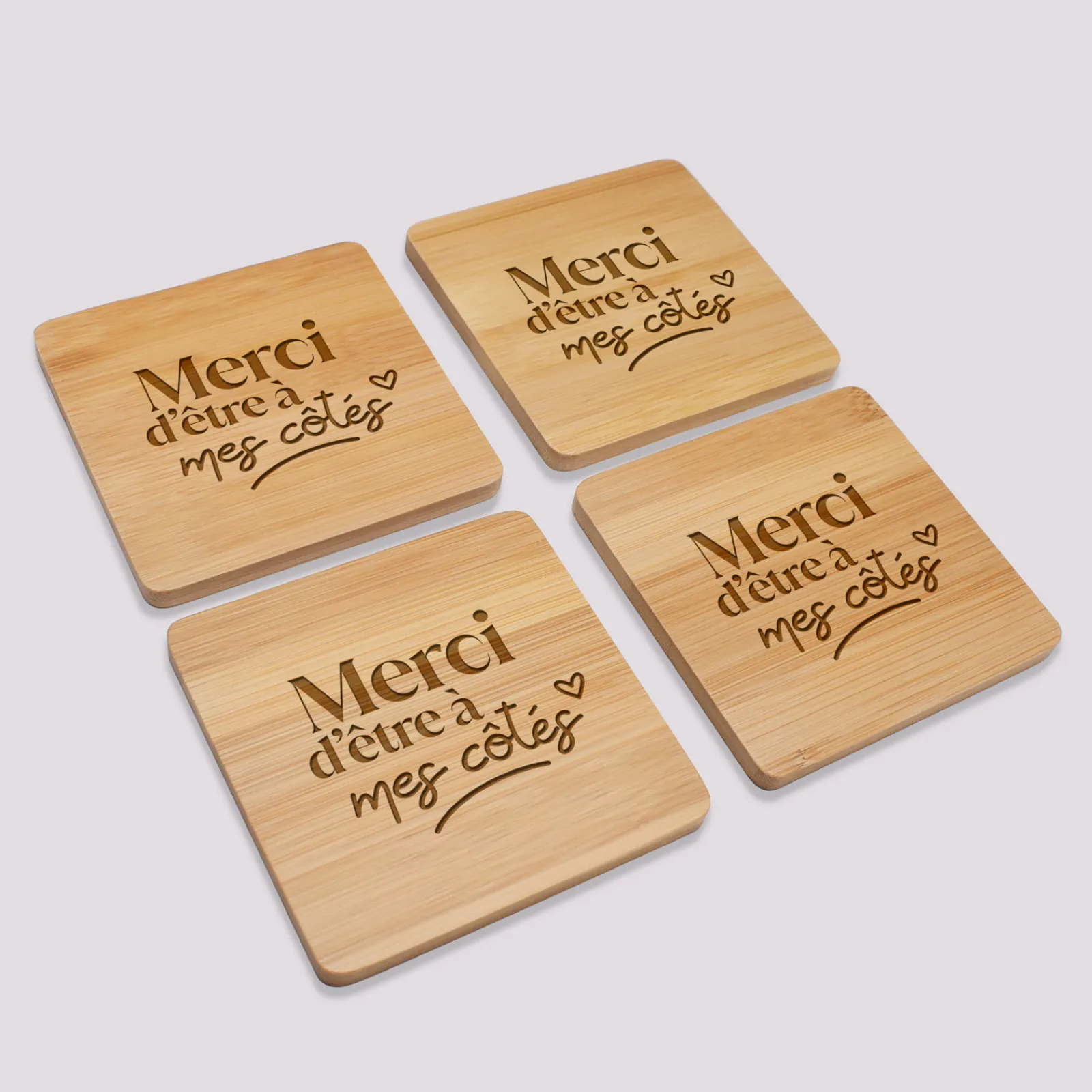 Hot HappyBulle Lot de 4 sous-verres EVJF personnalisés gravés bambou 10x10 cm