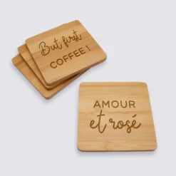Sale HappyBulle Lot de 4 sous-verres personnalisés gravés bambou 10x10 cm