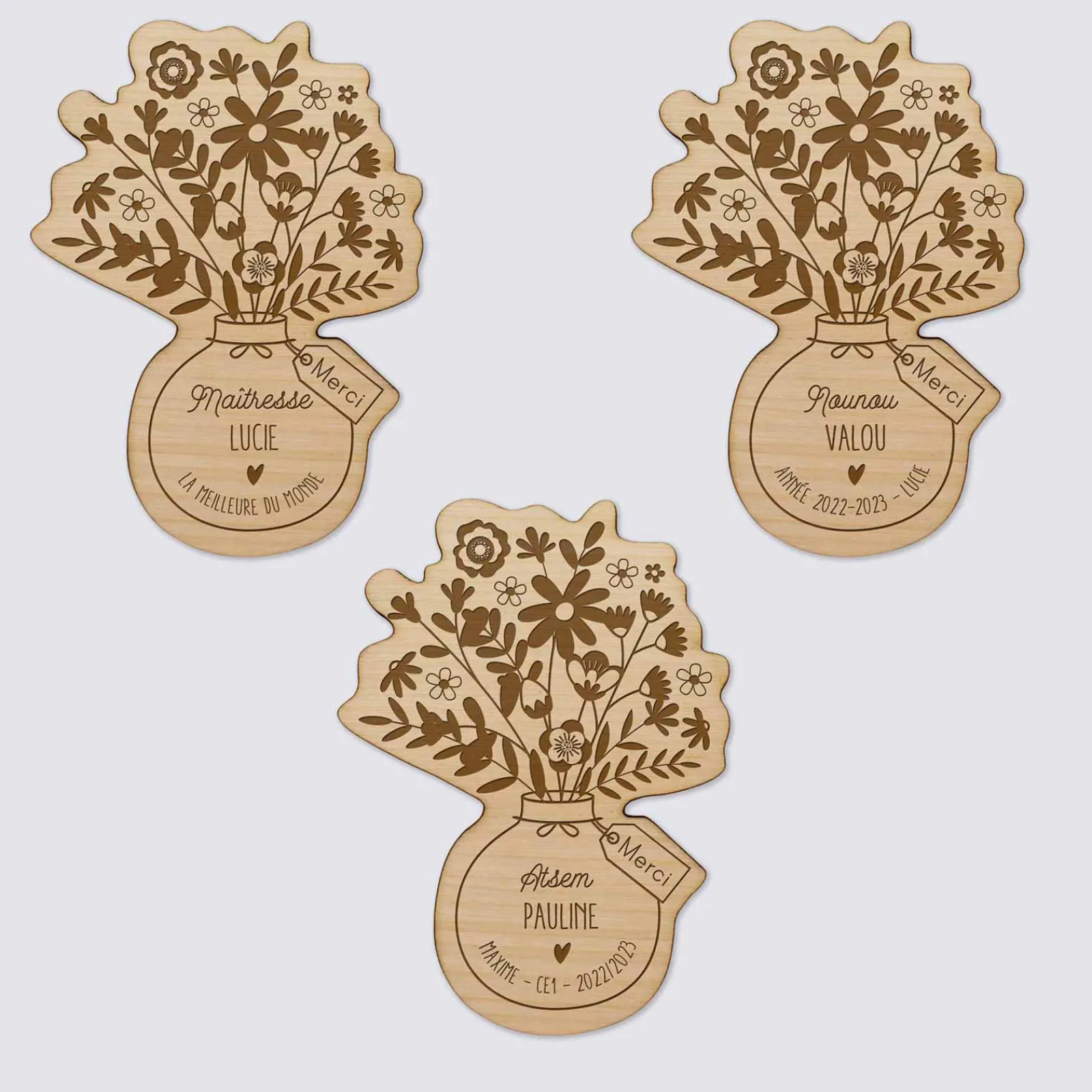 Best HappyBulle Magnet bouquet de fleurs personnalisé bois gravé 56x78 mm - édition spéciale "merci"