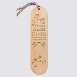 Best HappyBulle Marque page personnalisé bois gravé avec cordon liberty - édition spéciale "Petits bonheurs"