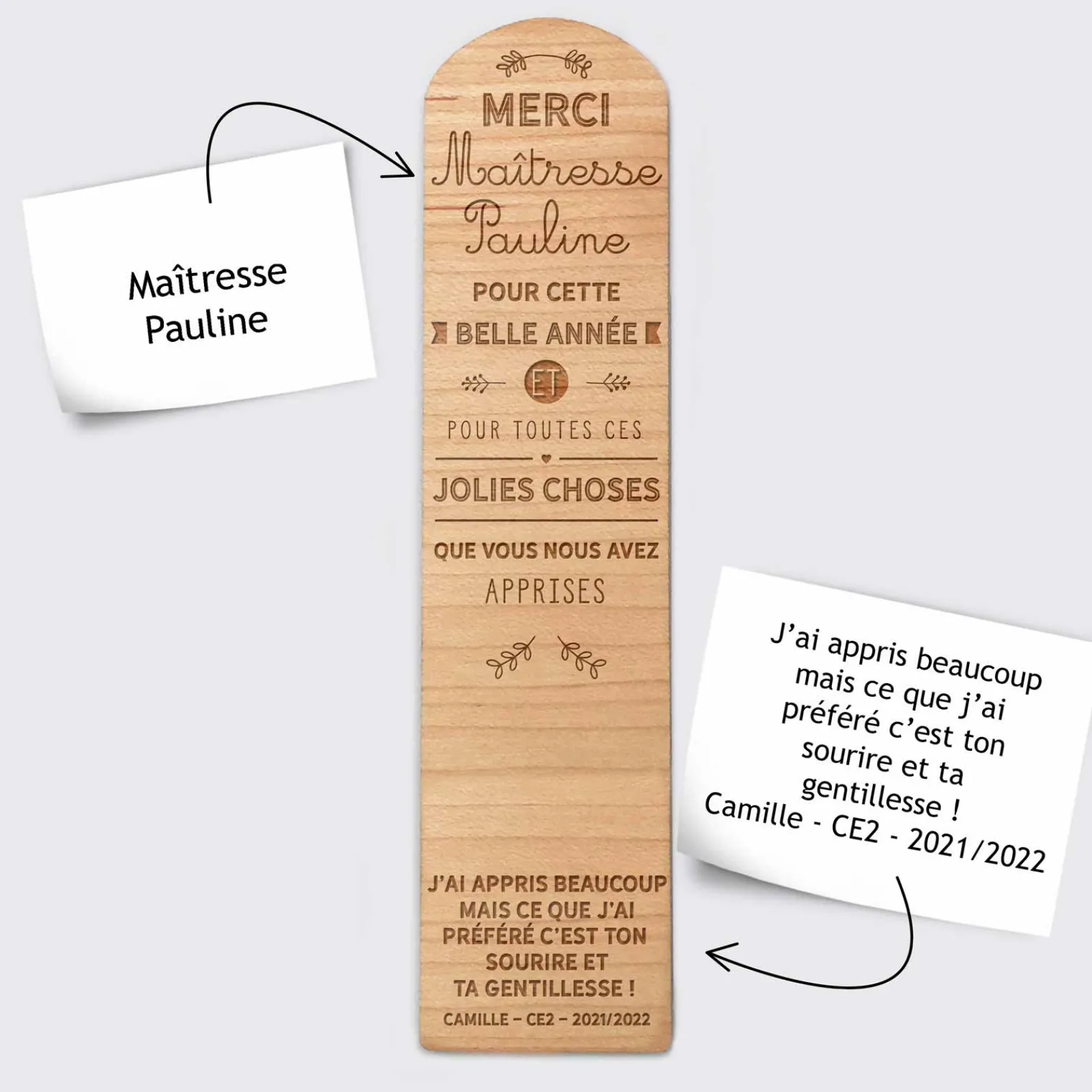 Discount HappyBulle Marque page personnalisé bois gravé "Belle année" - édition spéciale fleurie