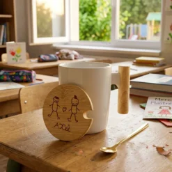 Clearance HappyBulle Mug céramique personnalisé couvercle bois gravé
