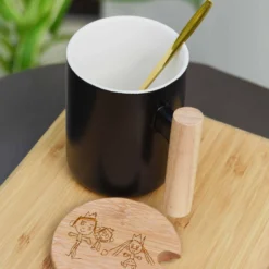 Clearance HappyBulle Mug céramique personnalisé couvercle bois gravé