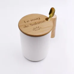 Clearance HappyBulle Mug céramique personnalisé couvercle bois gravé