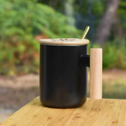 Clearance HappyBulle Mug céramique personnalisé couvercle bois gravé
