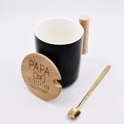 Clearance HappyBulle Mug céramique personnalisé couvercle bois gravé